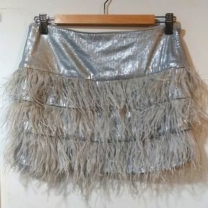 Bebe Addiction sequin and feather skirt S